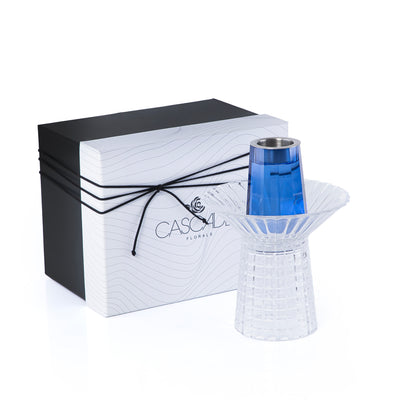 مبخر زجاجي بقاعدة منفصلة مع بوكس هدايا - الأزرق