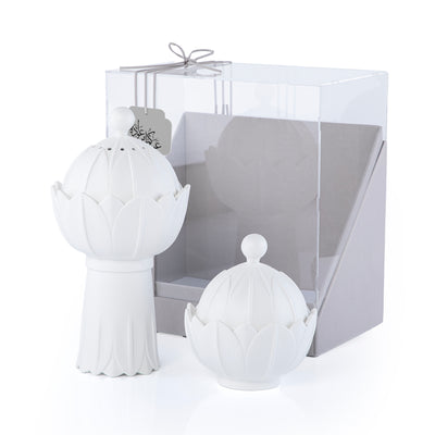 طقم مكون من مبخر و وعاء سيراميك مع بوكس هدايا - أبيض 