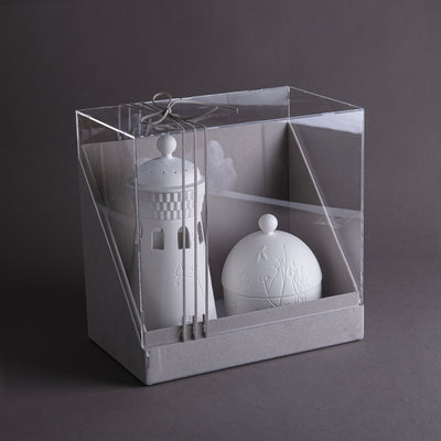 طقم مكون من مبخر و وعاء سيراميك مع بوكس هدايا - أبيض 