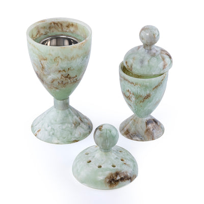 طقم مبخر أنيق من الراتنج مكون من قطعتين مع غطاء - أخضر 