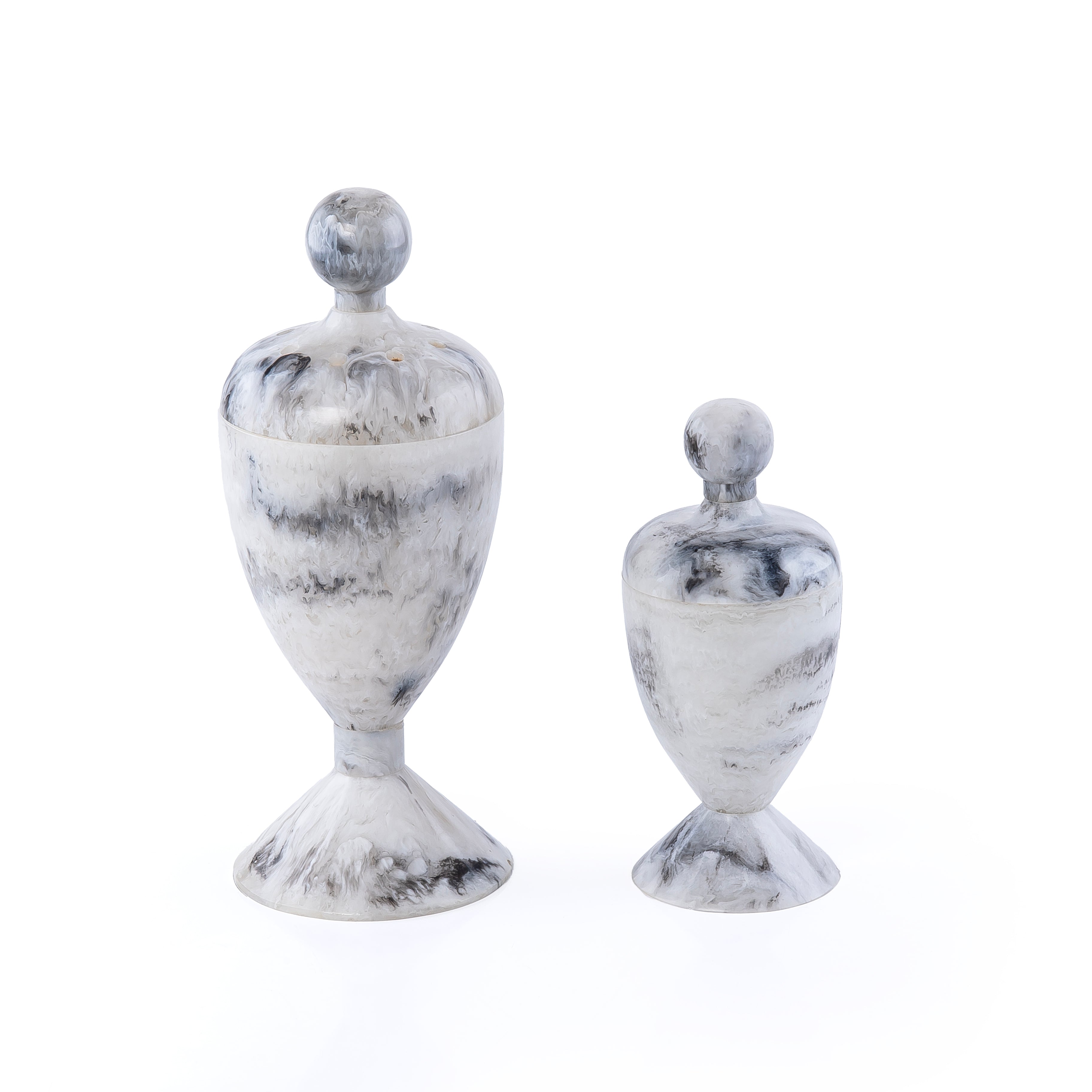 طقم مبخر أنيق من الراتنج مكون من قطعتين مع غطاء - أبيض و أسود 