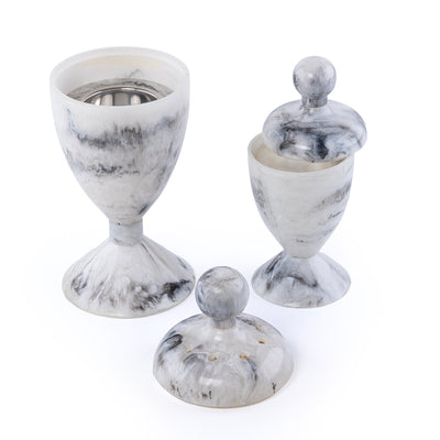 طقم مبخر أنيق من الراتنج مكون من قطعتين مع غطاء - أبيض و أسود 