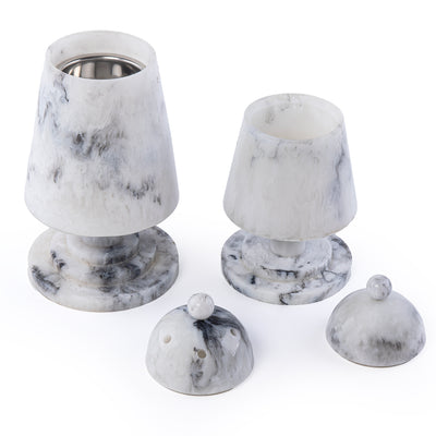 Elegant Resin Mabkhar Set of 2 pcs With Cover - White & Black