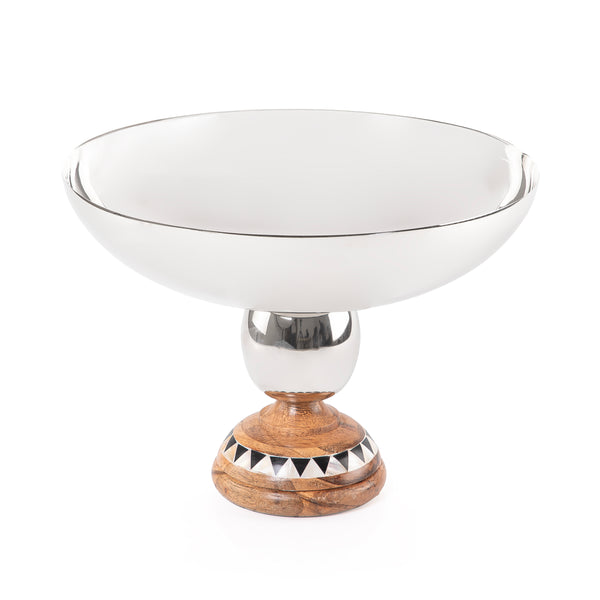 Stainless steel round serving bowl with base stand - large