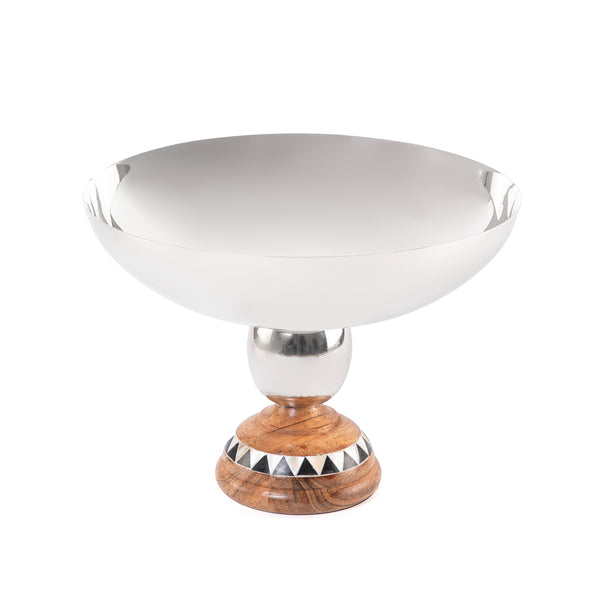 Stainless steel round serving bowl with base stand - small