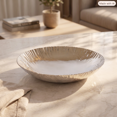 Round silver metal serving bowl - Large