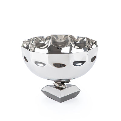 Elegant Round Metal Bowl with base - Silver