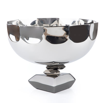 Elegant Round Metal Bowl with base - Silver