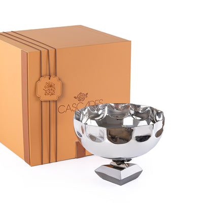 Round Metal Serving Bowl with base stand with gift box - Silver
