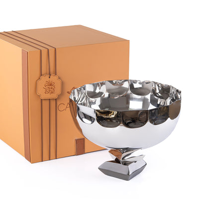 Round Metal Serving Bowl with base stand with gift box - Silver