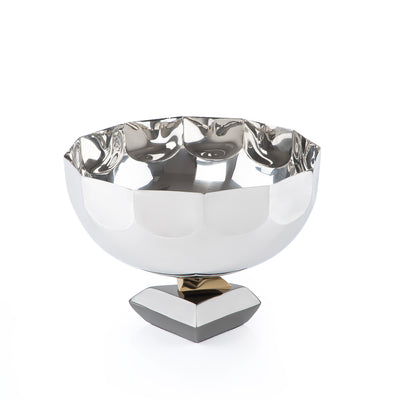 Elegant Round Metal Bowl with base - Silver and Gold