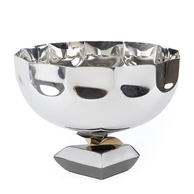 Round Metal Serving Bowl with base stand with gift box - Silver