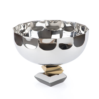 Round Metal Serving Bowl with base stand with gift box - Gold & Black