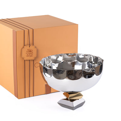 Round Metal Serving Bowl with base stand with gift box - Gold & Black