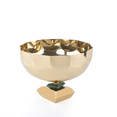 Elegant Round Metal Bowl with base - Gold and Green