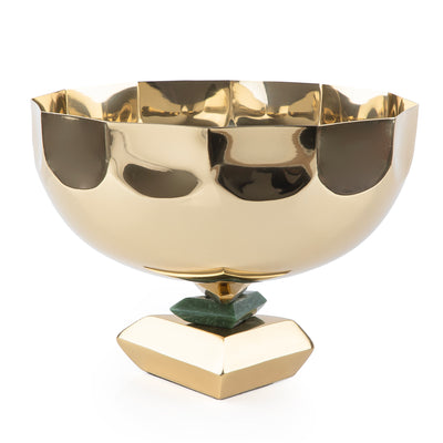 Round Metal Serving Bowl with base stand with gift box - Gold