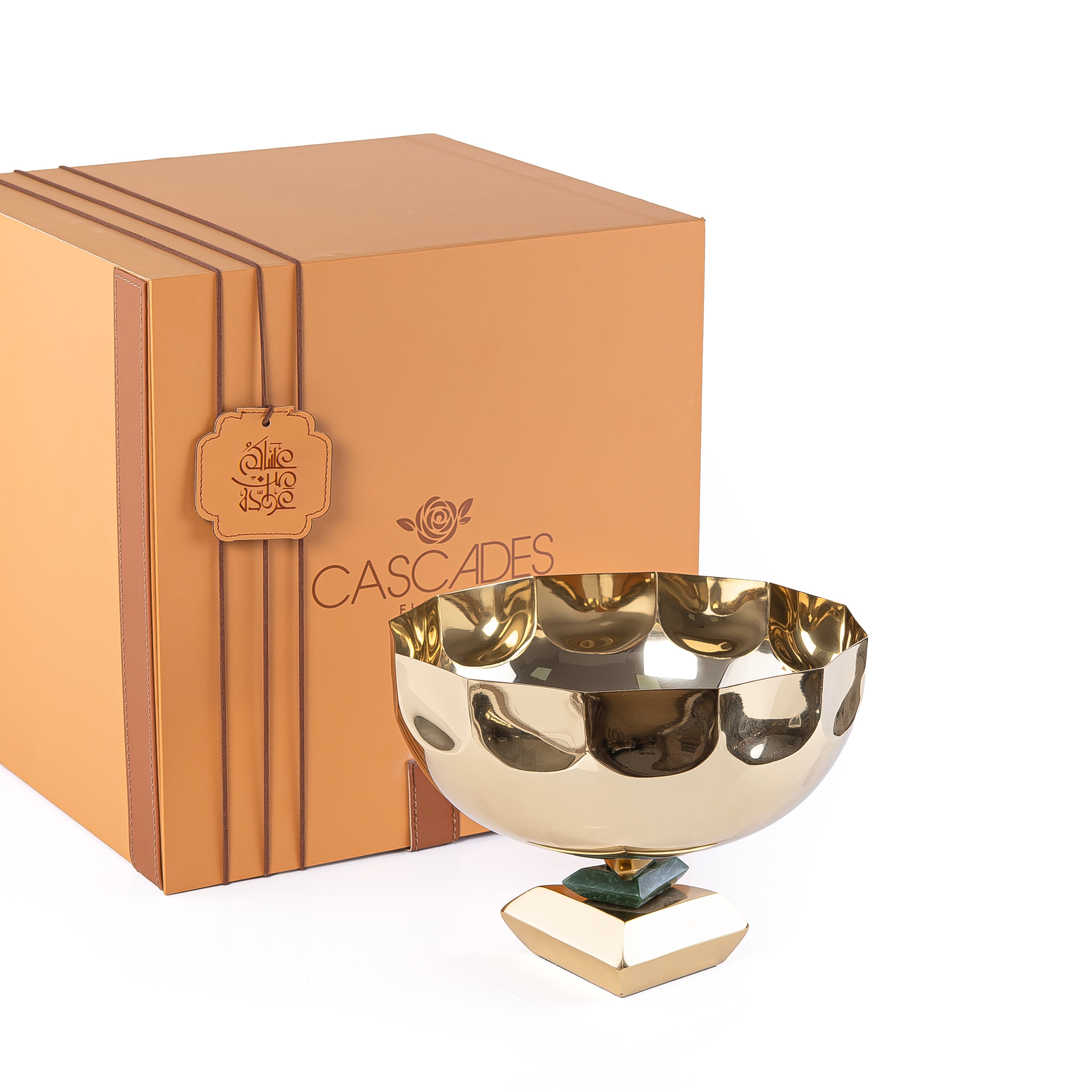 Round Metal Serving Bowl with base stand with gift box - Gold