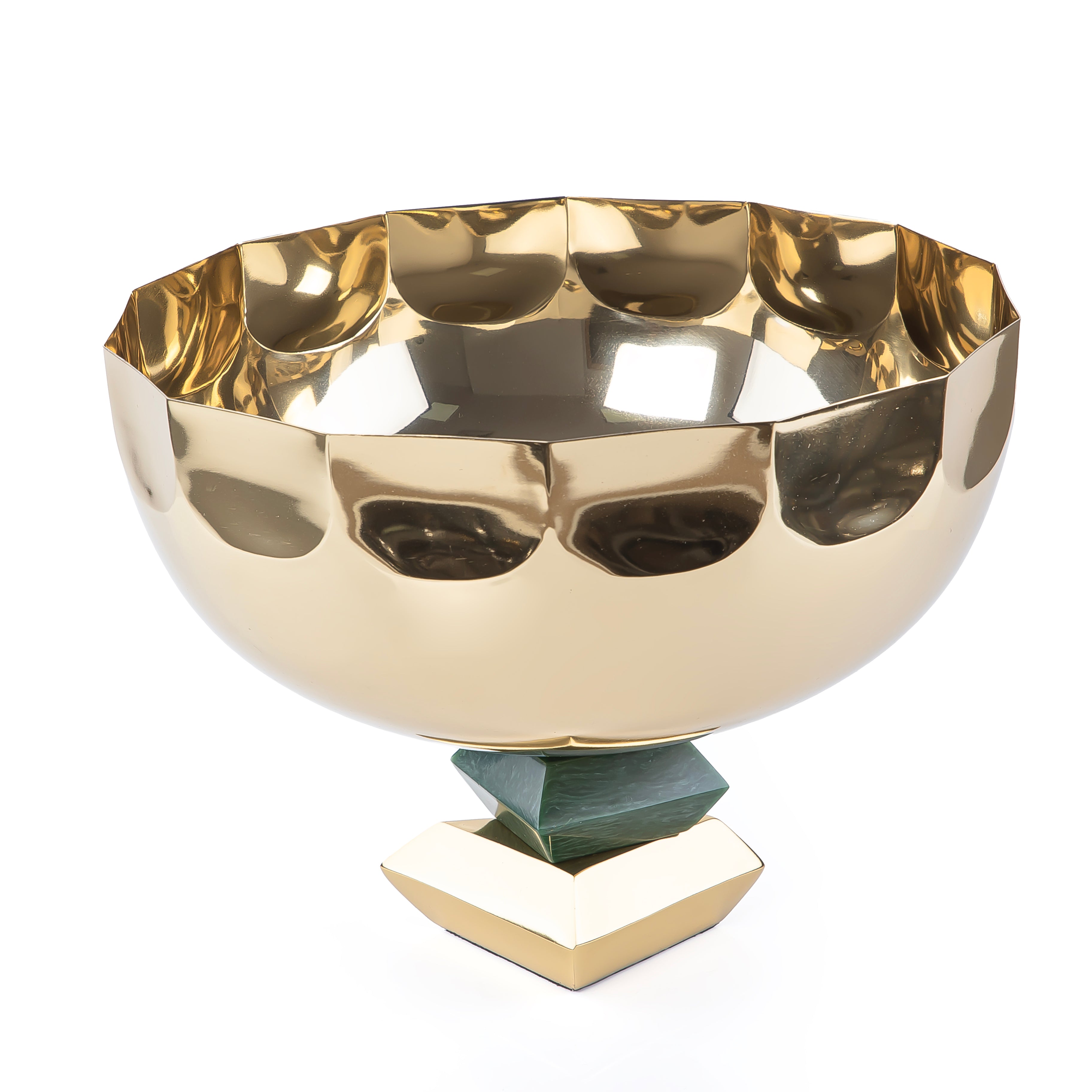 Round Metal Serving Bowl Gold and Green color