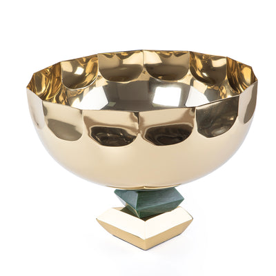 Round Metal Serving Bowl Gold and Green color