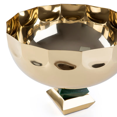 Round Metal Serving Bowl with base stand with gift box - Gold & Green