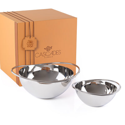 طقم 2 وعاء تقديم معدن مع علبة هدايا - فضي 