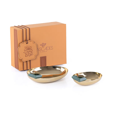طقم 2 وعاء تقديم معدن مع علبة هدايا - ذهبي و أخضر 