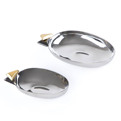 طقم 2 وعاء تقديم معدن مع علبة هدايا - ذهبي وأسود