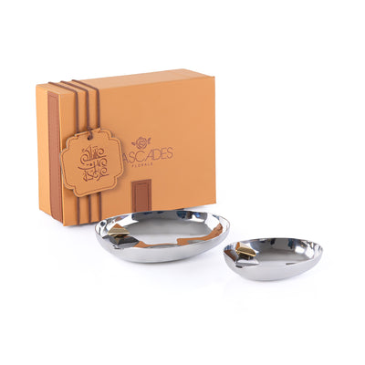 طقم 2 وعاء تقديم معدن مع علبة هدايا - ذهبي وأسود