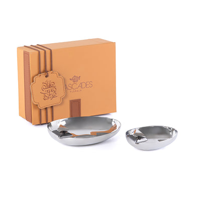 طقم 2 وعاء تقديم معدن مع علبة هدايا - فضي وأسود