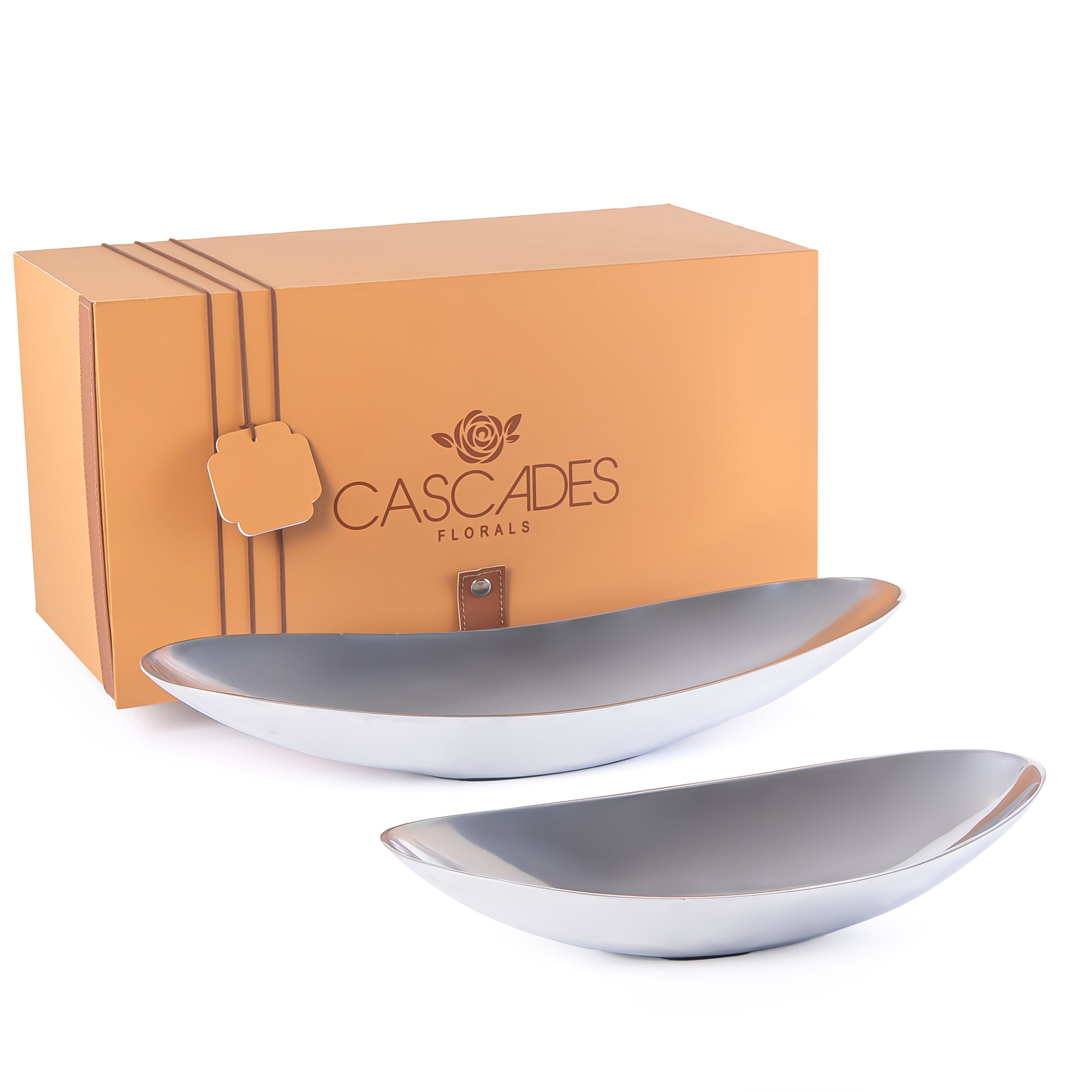 طقم 2 أطباق تقديم بيضاوية من المعدن مع بوكس هدايا - فضي