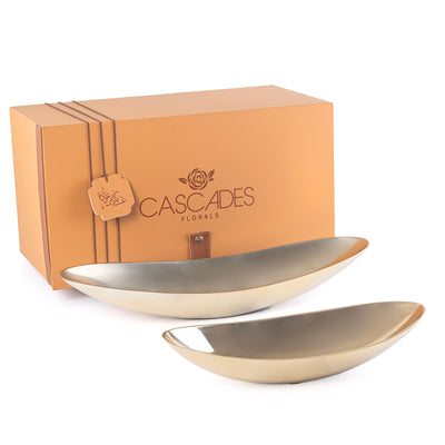 طقم 2 أطباق تقديم بيضاوية من المعدن مع بوكس - ذهبي