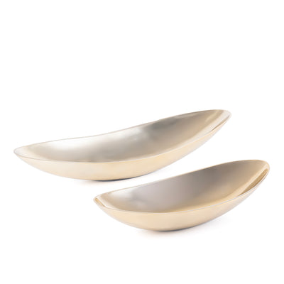 طقم 2 أطباق تقديم بيضاوية من المعدن مع بوكس - ذهبي