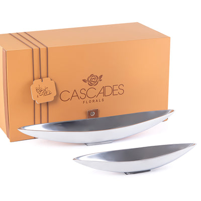 طقم 2 أطباق تقديم بيضاوية من المعدن مع بوكس - فضي