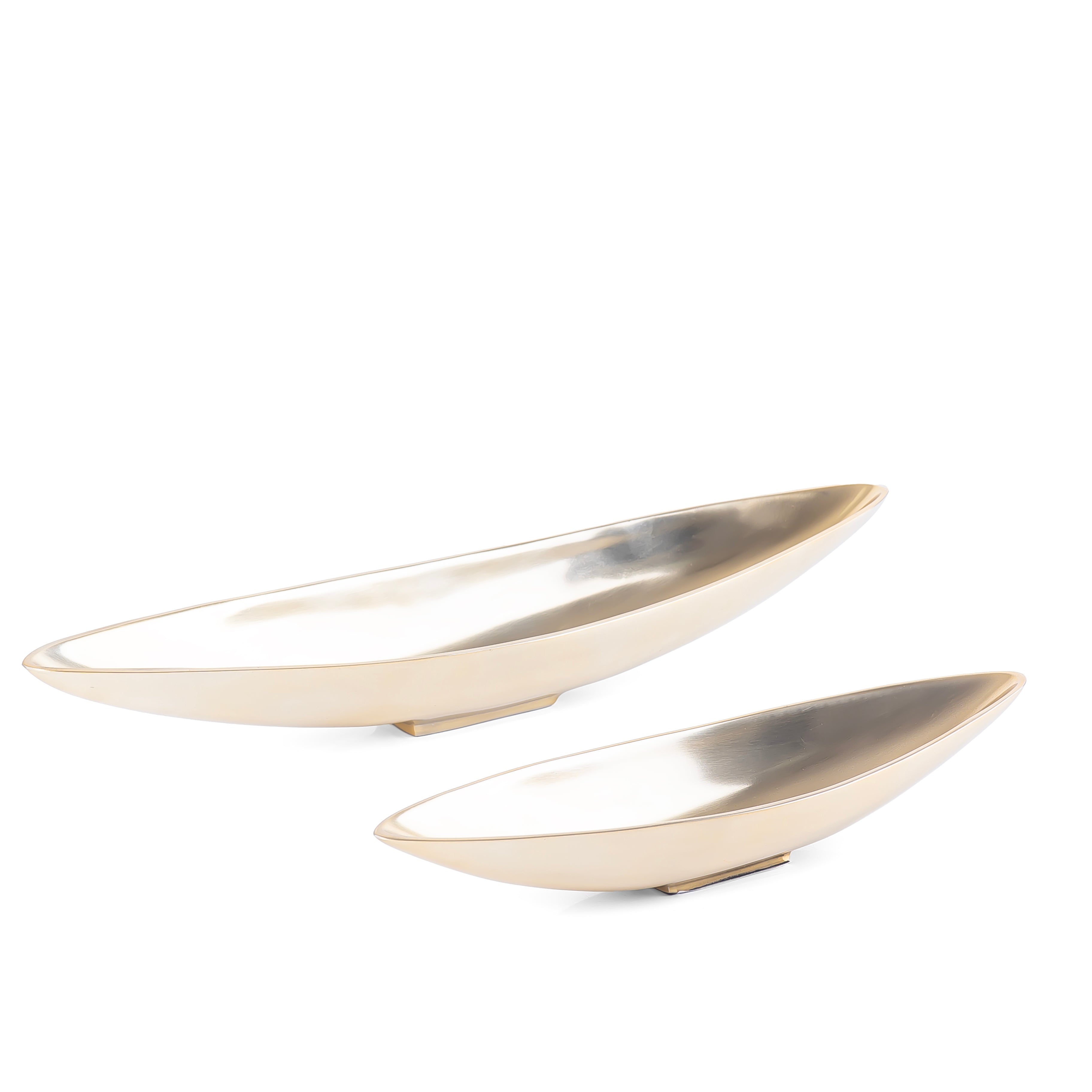 طقم 2 أطباق تقديم بيضاوية من المعدن مع بوكس - ذهبي