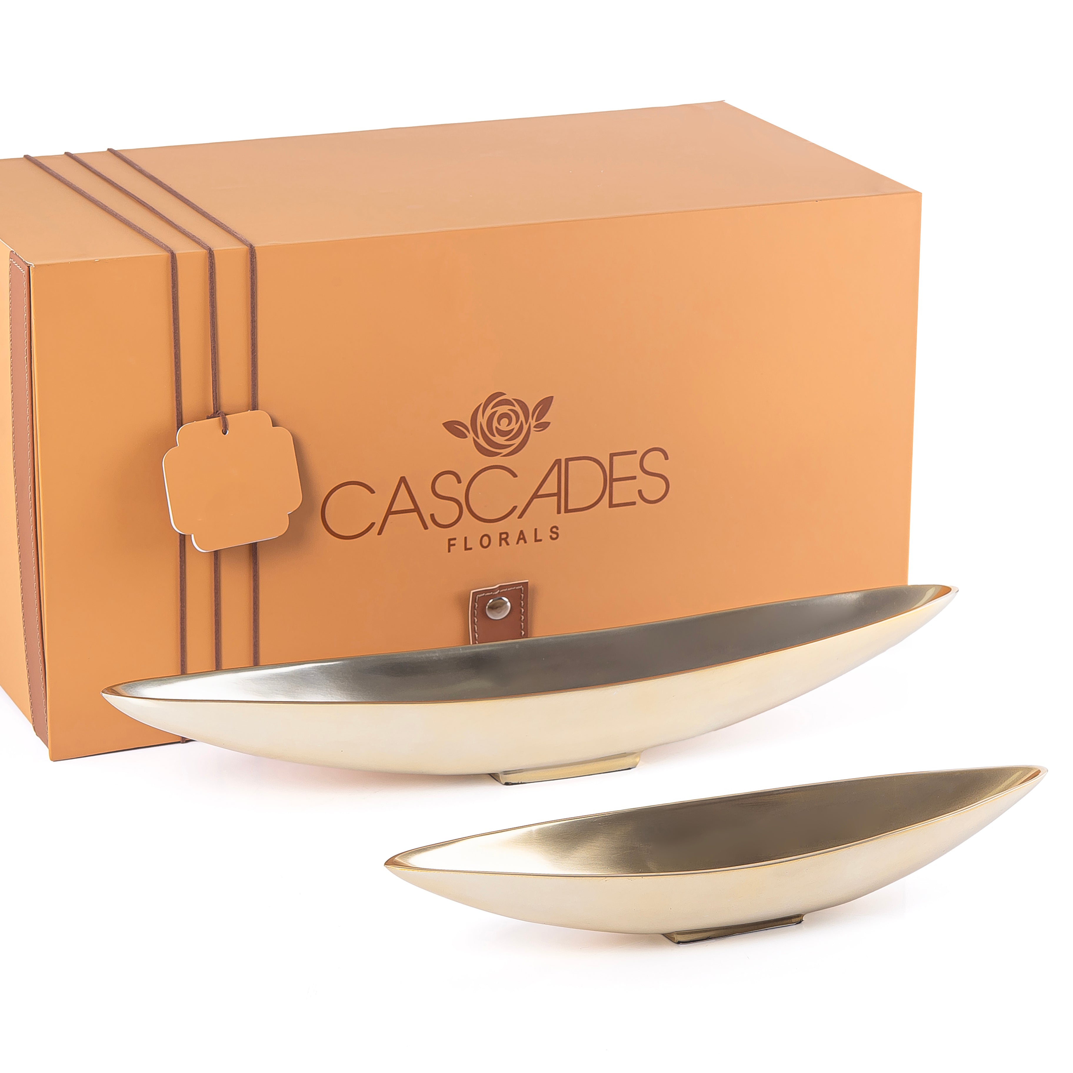 طقم 2 أطباق تقديم بيضاوية من المعدن مع بوكس هدايا - ذهبي