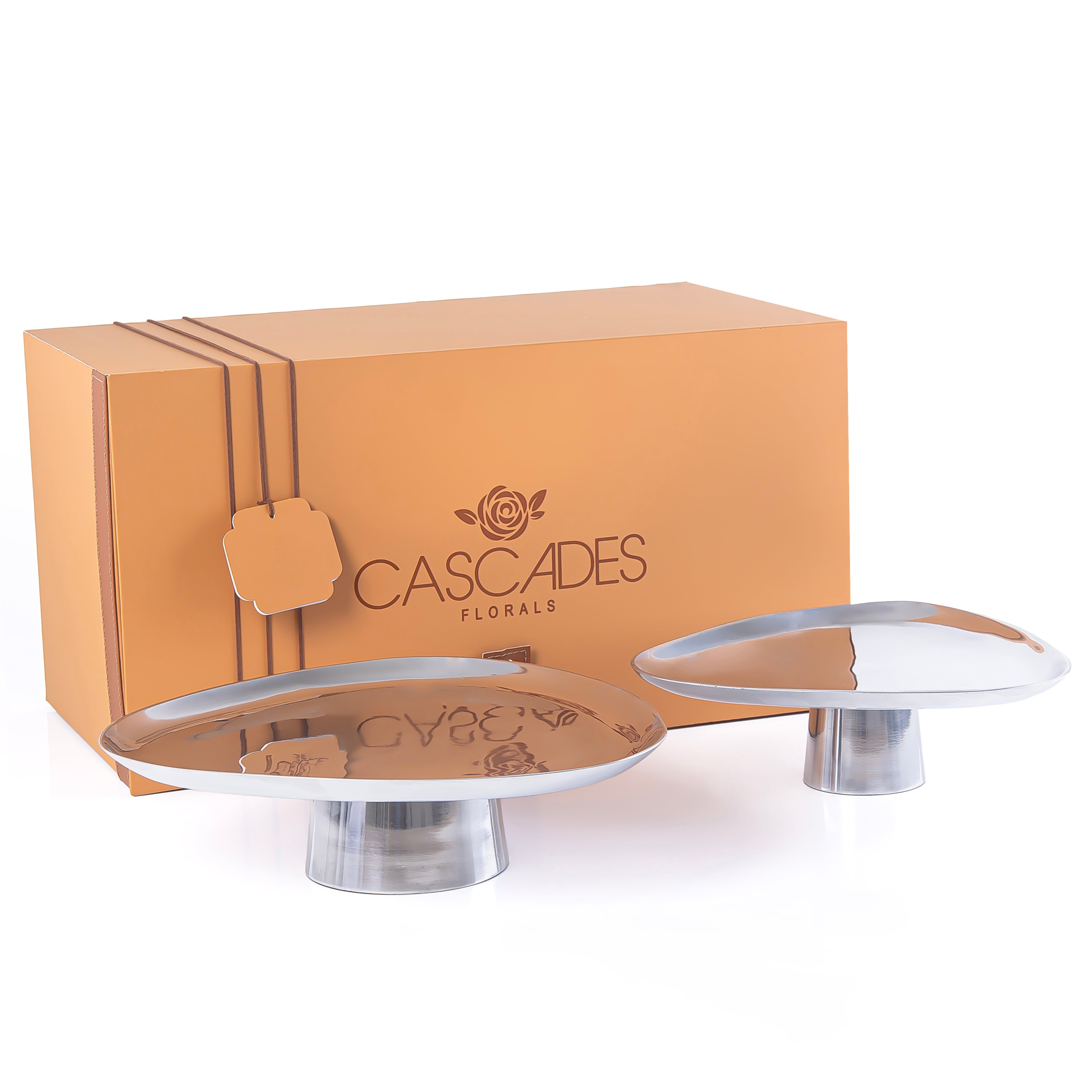 طقم 2 ستاندات تقديم من المعدن مع بوكس هدايا - فضي