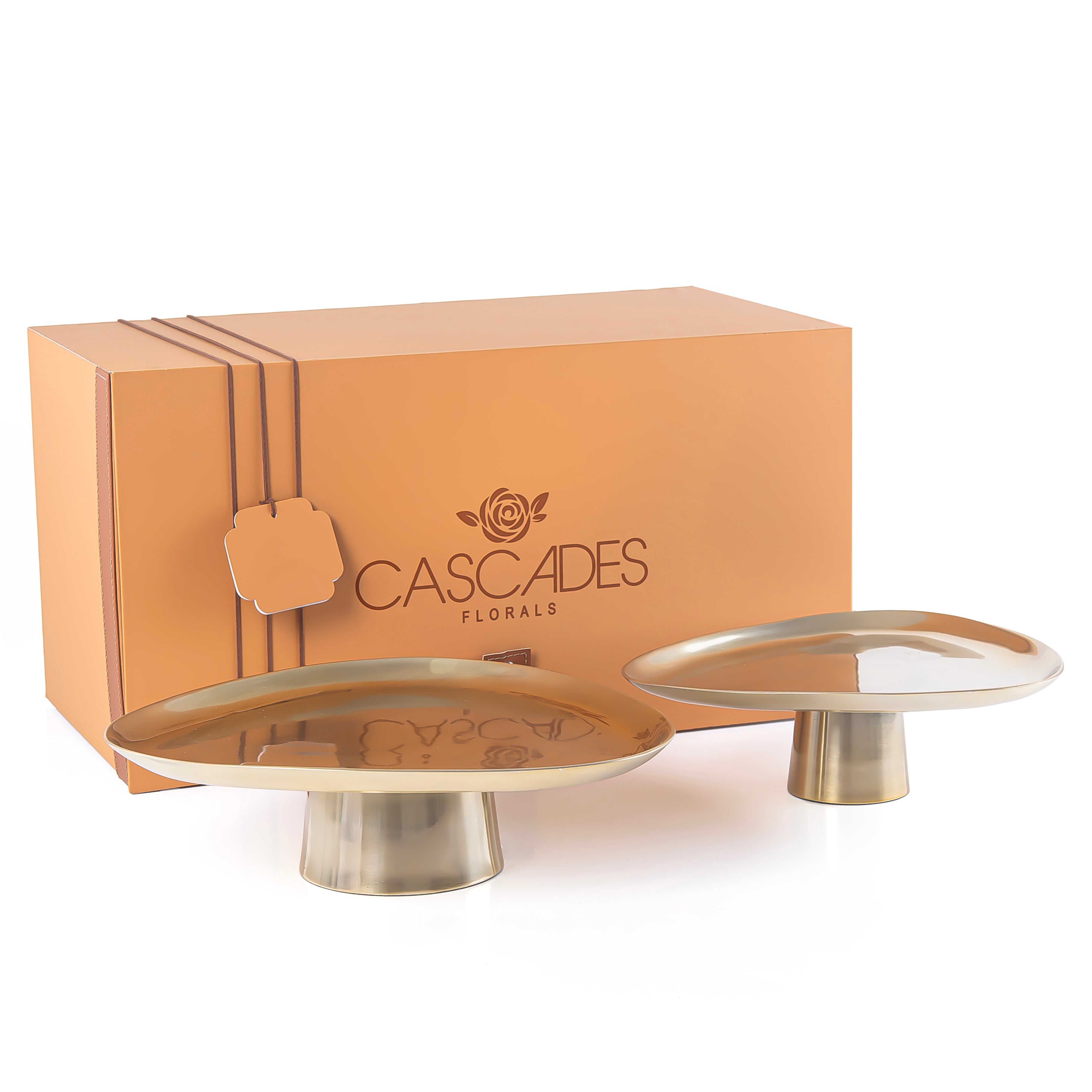 طقم 2 ستاندات تقديم من المعدن مع بوكس هدايا - ذهبي