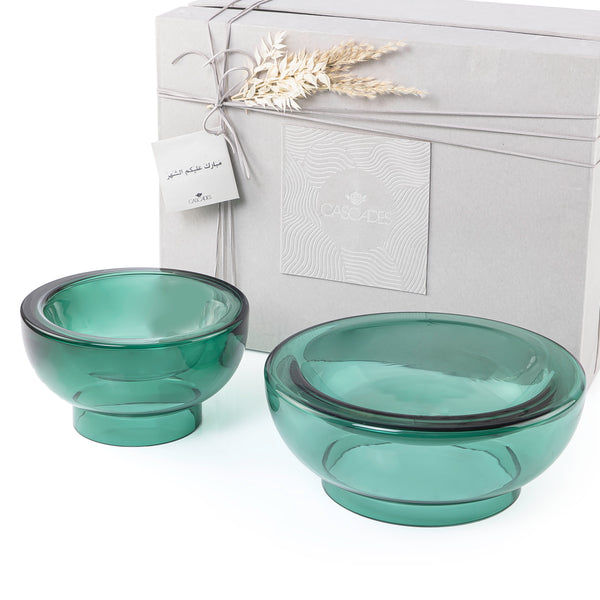 Set of 2 glass bowls in dark green color