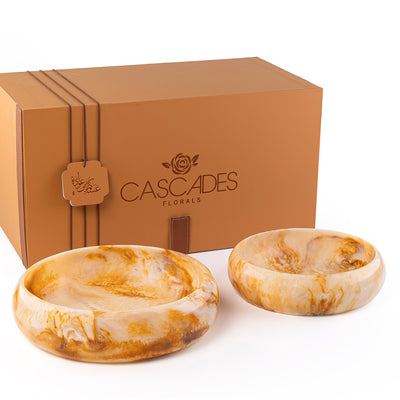 Set Of 2 Resin Round Serving Bowl With Gift Box - Amber