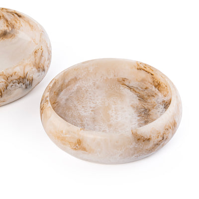 Set Of 2 Resin Round Serving Bowl With Gift Box - Beige