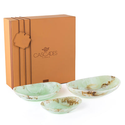 Set of 3 Resin Oval Plate with gift box - Green
