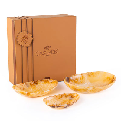 طقم 3 طبق تقديم راتنج مع بوكس هدايا -عنبر