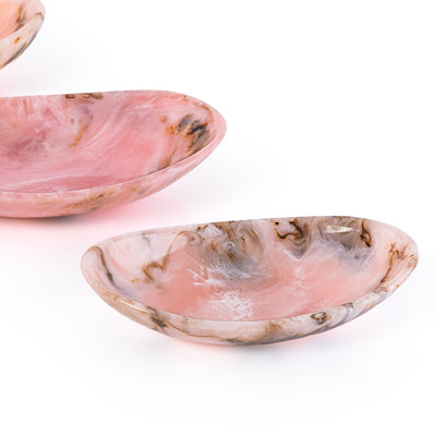 طقم 3 طبق تقديم راتنج مع بوكس هدايا - وردي 