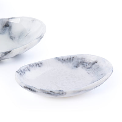 طقم 3 طبق تقديم راتنج مع بوكس هدايا - أبيض و أسود