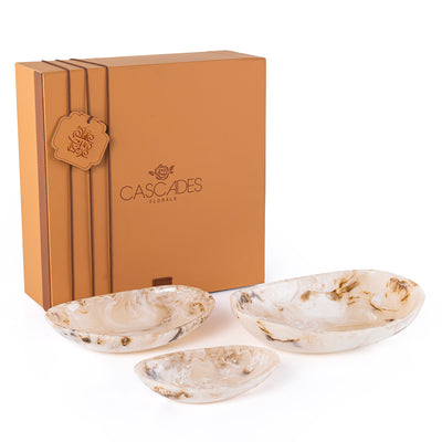 طقم 3 طبق تقديم  راتنج مع بوكس هدايا - بيج 