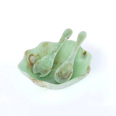 Set of Resin Large Bowl , 2 Spoons with gift box - Green