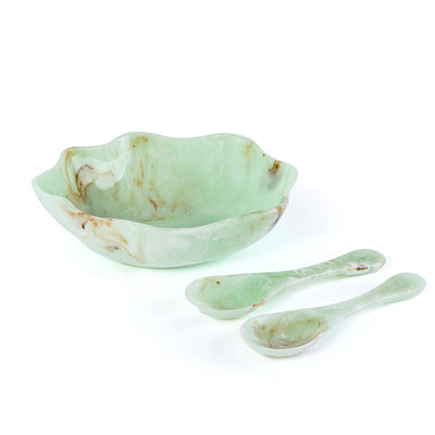 Large Resin Serving Bowl with 2 Spoons - Green