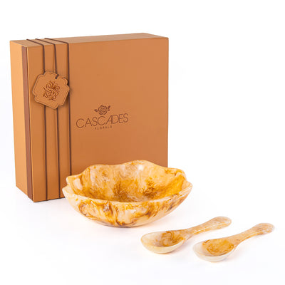 Set of Resin Large Bowl , 2 Spoons with gift box - Amber