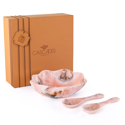 Set of Resin Large Bowl , 2 Spoons with gift box - Pink