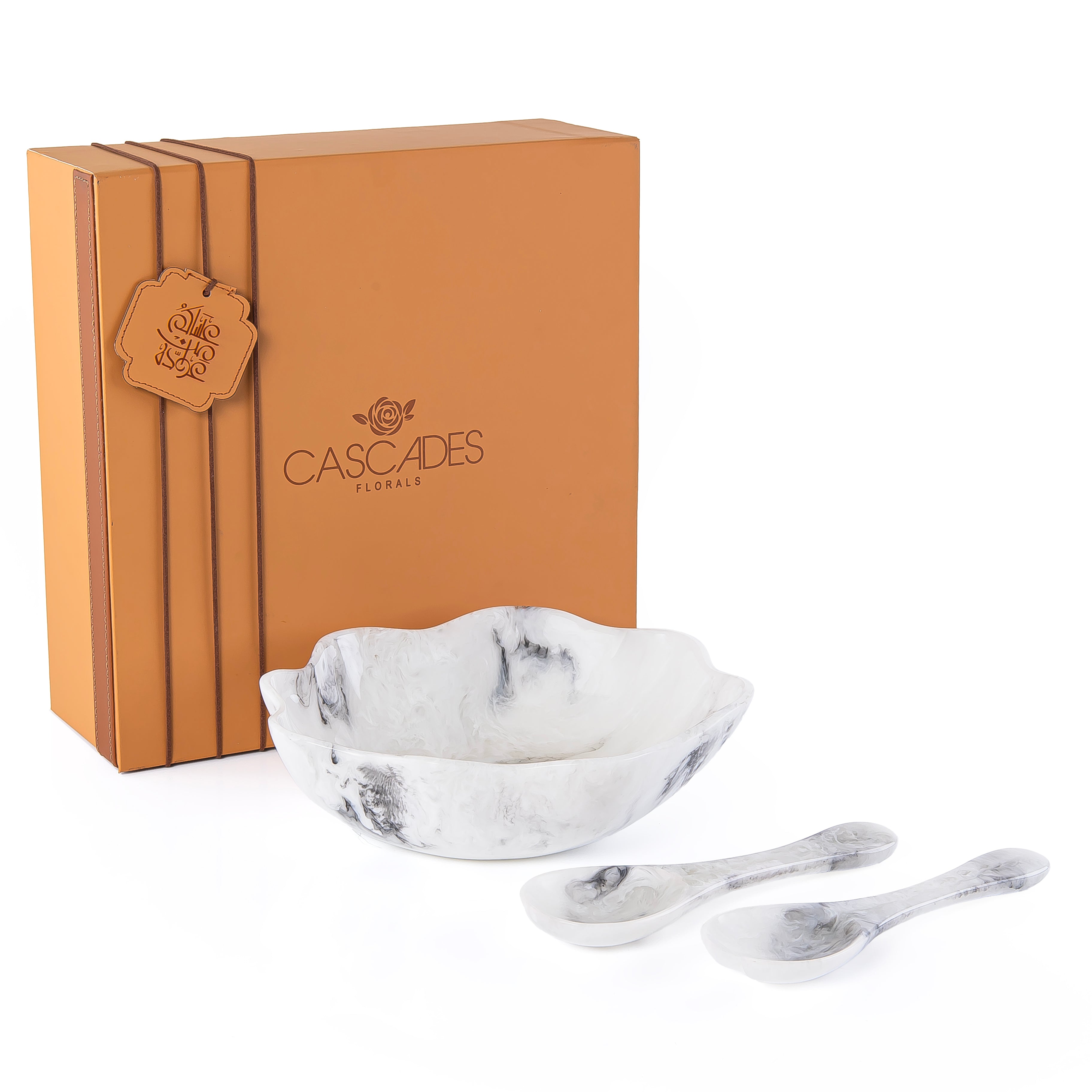 Set of Resin Large Bowl , 2 Spoons with gift box - White & Black